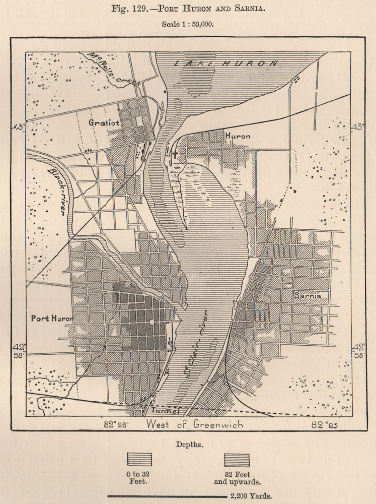 Port Huron and Sarnia. Michigan Ontario. North America. Canada 1885 old map