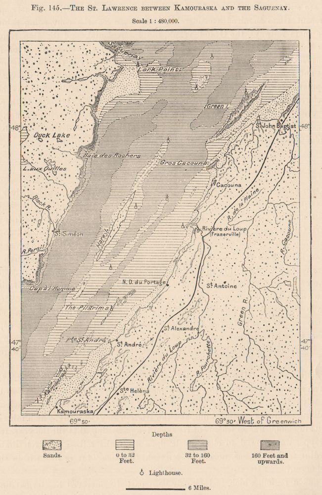 The St. Lawrence between Kamouraska and the Saguenay. Canada 1885 old map