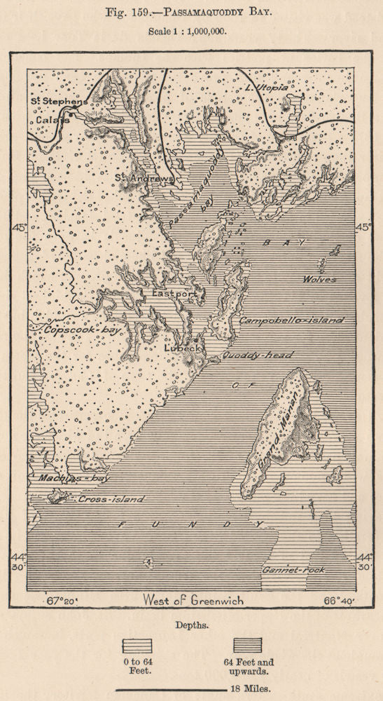 Passamaquoddy Bay. Maine. New Brunswick. Canada 1885 old antique map chart