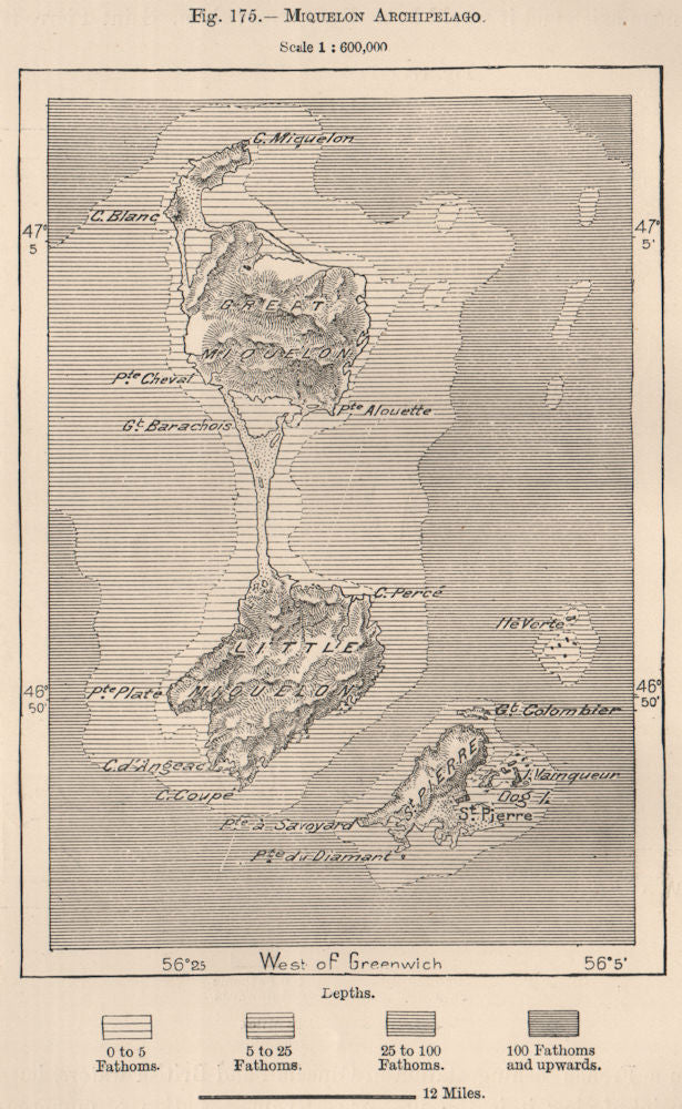 St Pierre & Miquelon Archipelago. Canada 1885 old antique map plan chart