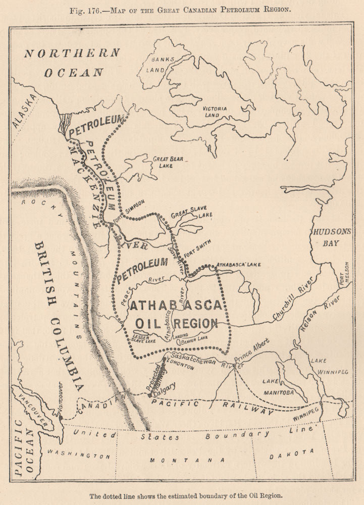 Great Canadian Petroleum Region. Athabasca Oil Sands. Canada 1885 old map