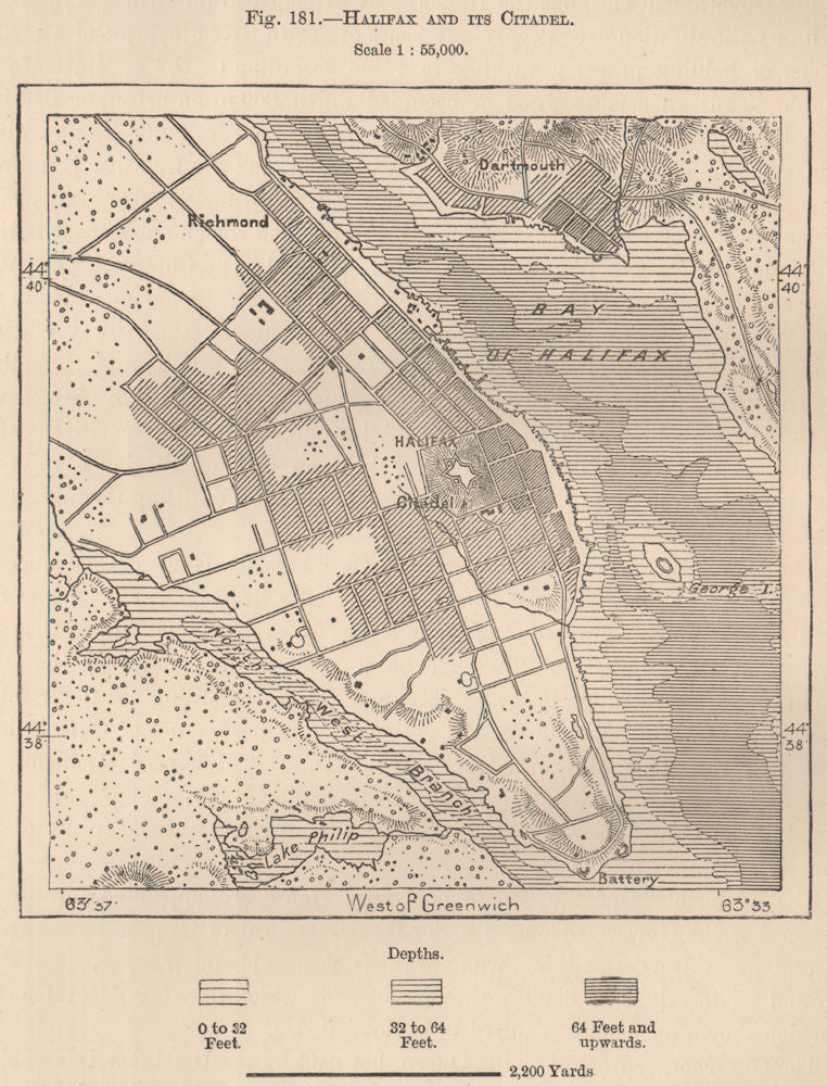 Halifax and its Citadel. Canada 1885 old antique vintage map plan chart