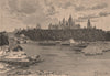 The Dominion Parliament - View from the Ottawa. Canada 1885 old antique print