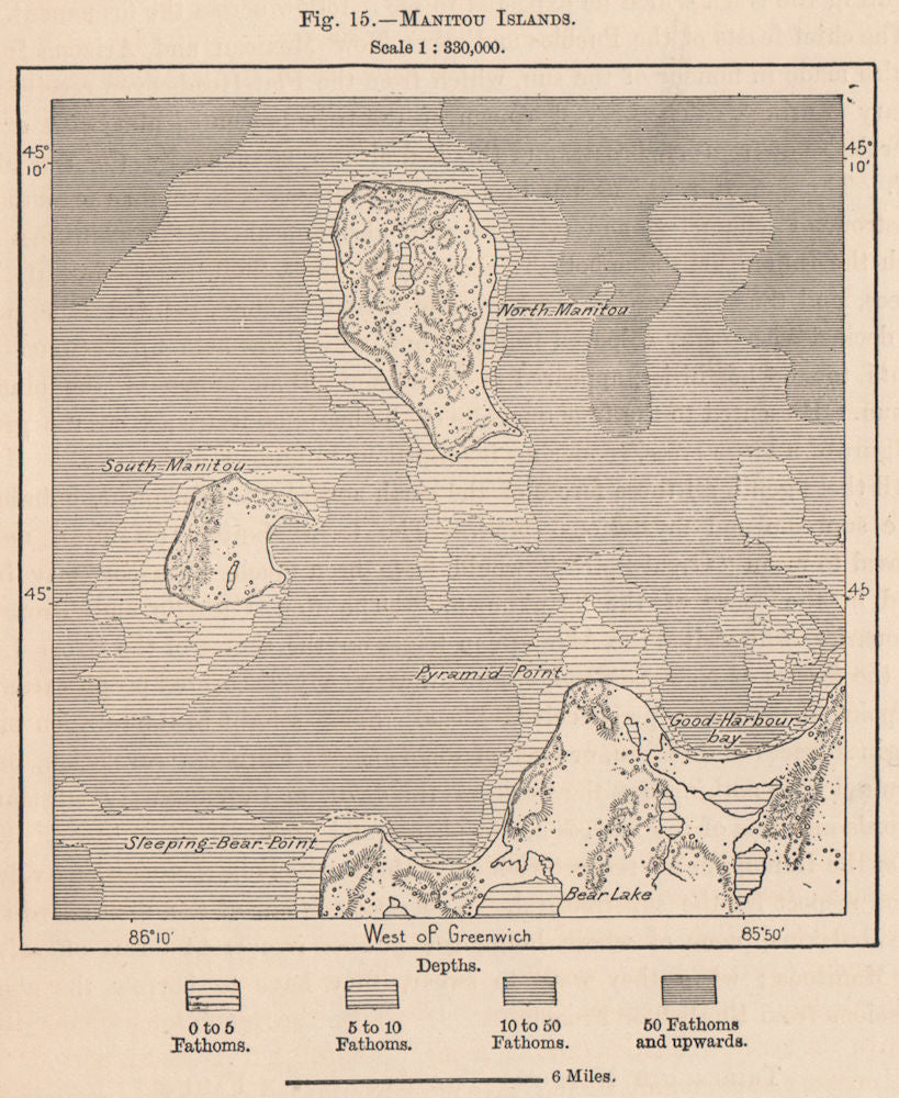 Manitou Springs Islands. Michigan. Native Americans 1885 old antique map chart