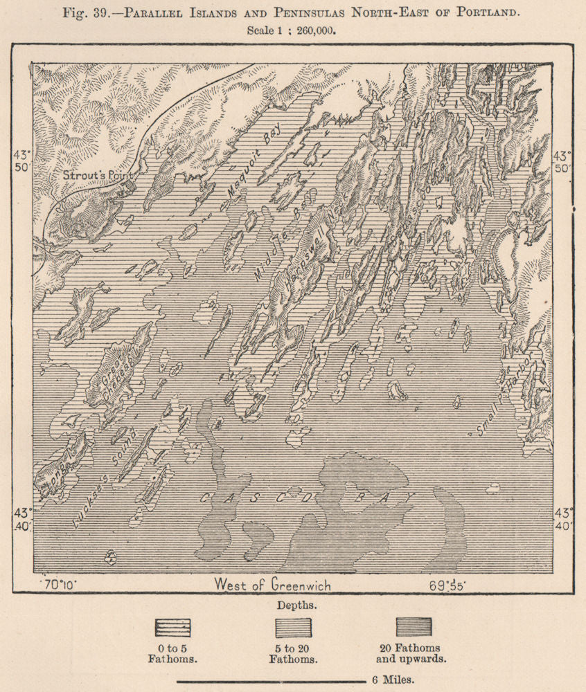 Parallel Islands and Peninsulas North-East of Portland. Maine 1885 old map