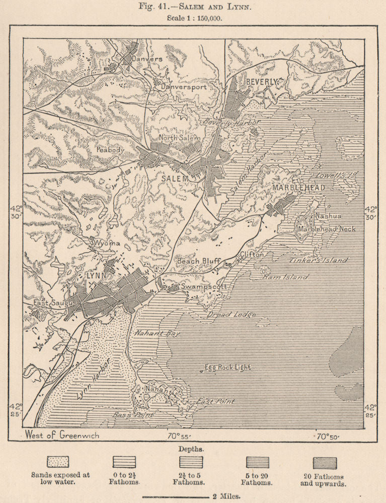 Salem and Kings Lynn. Massachusetts 1885 old antique vintage map plan chart