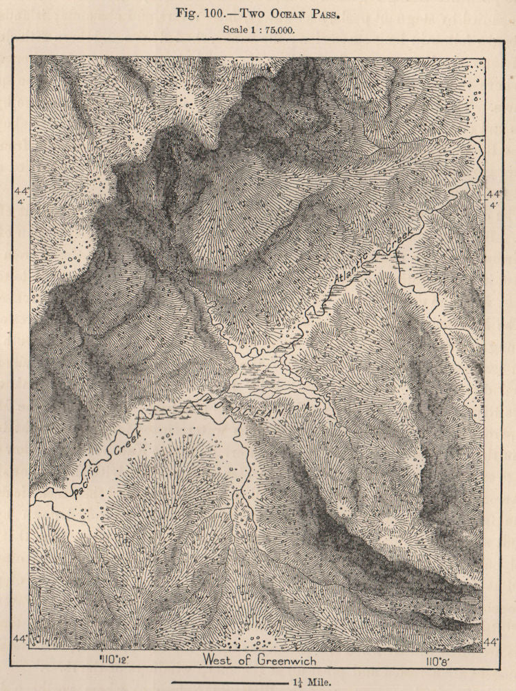 Two Ocean Pass. Wyoming 1885 old antique vintage map plan chart