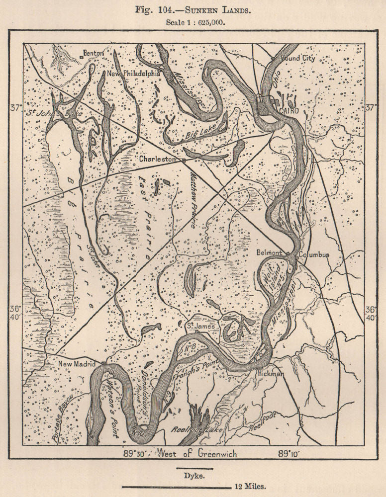 Sunken Lands. USA 1885 old antique vintage map plan chart