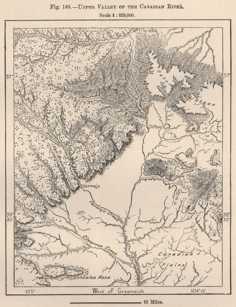 Upper Valley of the Canadian river. New Mexico 1885 old antique map plan chart