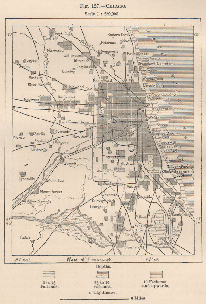 Chicago. Illinois 1885 old antique vintage map plan chart