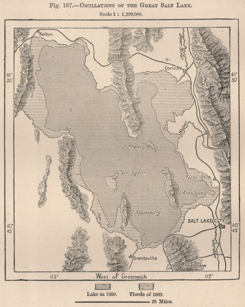 Oscillations of the Great Salt Lake. Utah 1885 old antique map plan chart