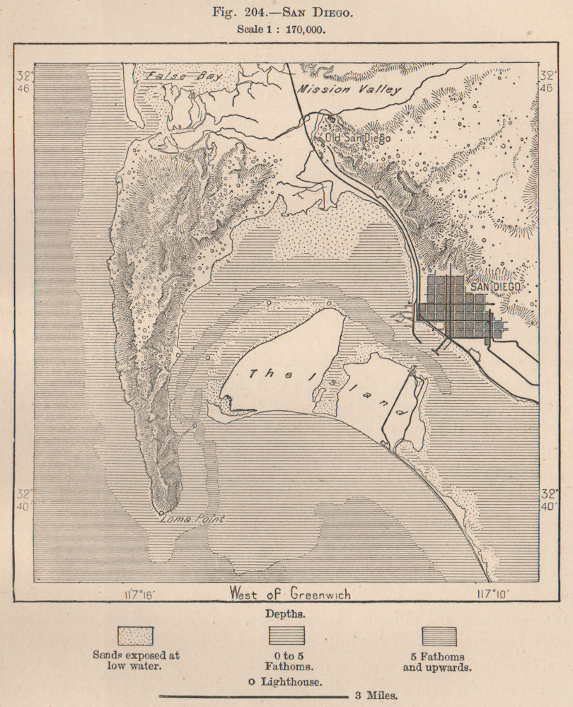 San Diego. California 1885 old antique vintage map plan chart