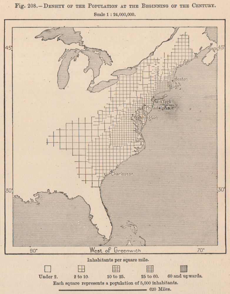 USA population density in 1900. United States 1885 old antique map plan chart