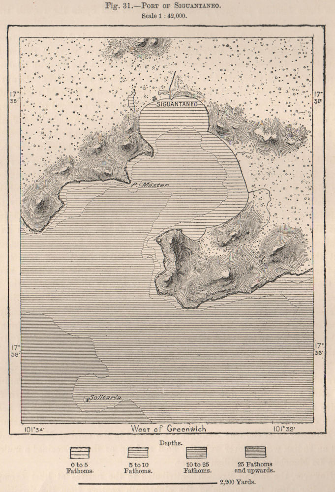 Port of Siguantaneo. Mexico 1885 old antique vintage map plan chart