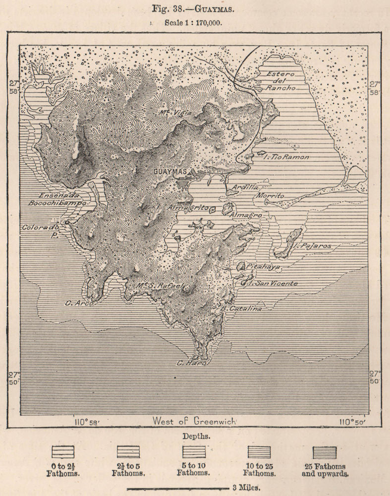 Guaymas. Mexico 1885 old antique vintage map plan chart