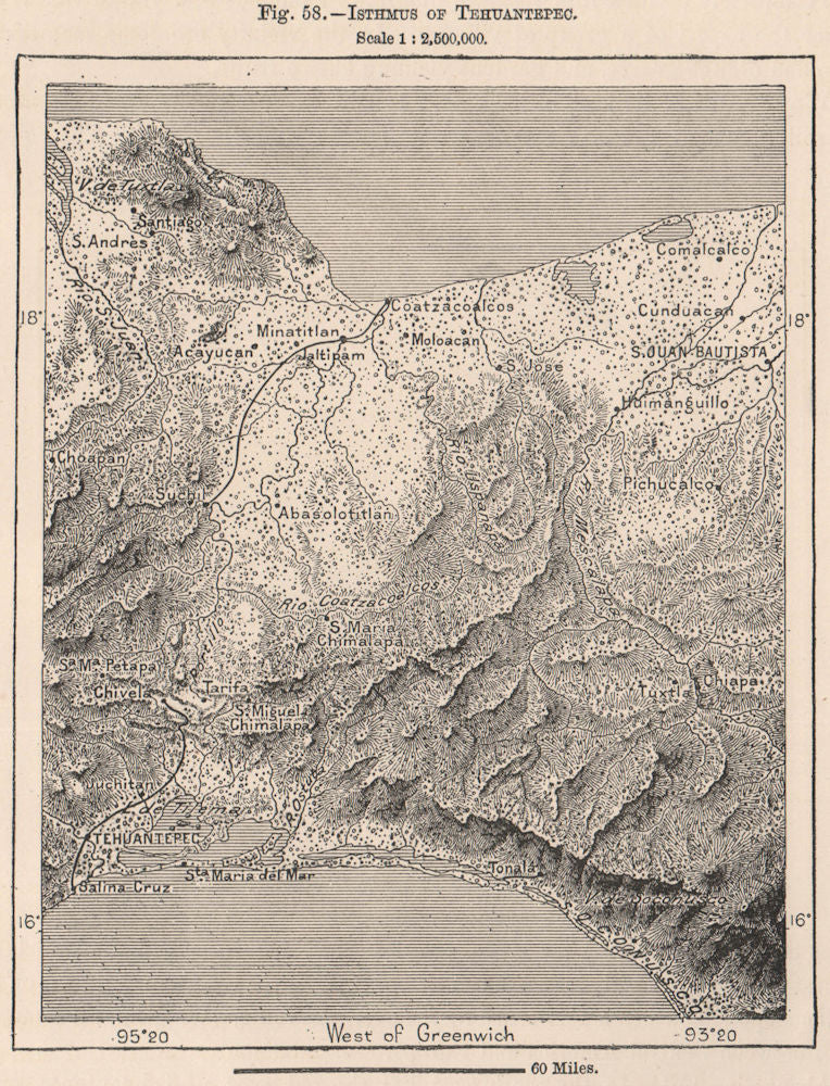 Isthmus of Tehuantepec. Mexico 1885 old antique vintage map plan chart