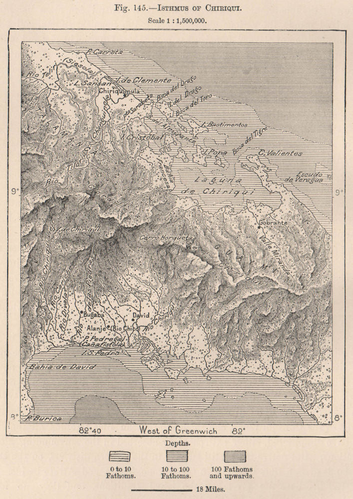 Isthmus of Chiriqui. Panama 1885 old antique vintage map plan chart