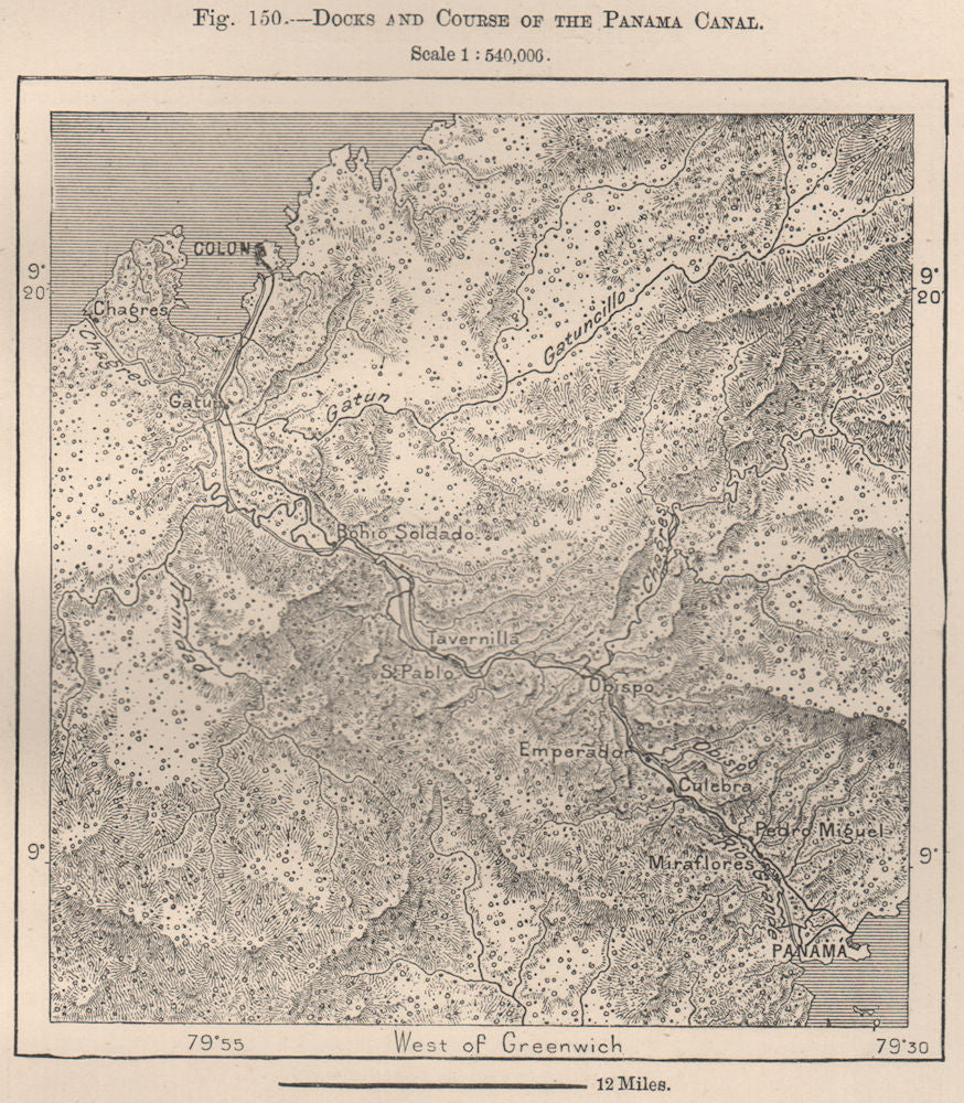Docks and course of the Panama Canal 1885 old antique vintage map plan chart