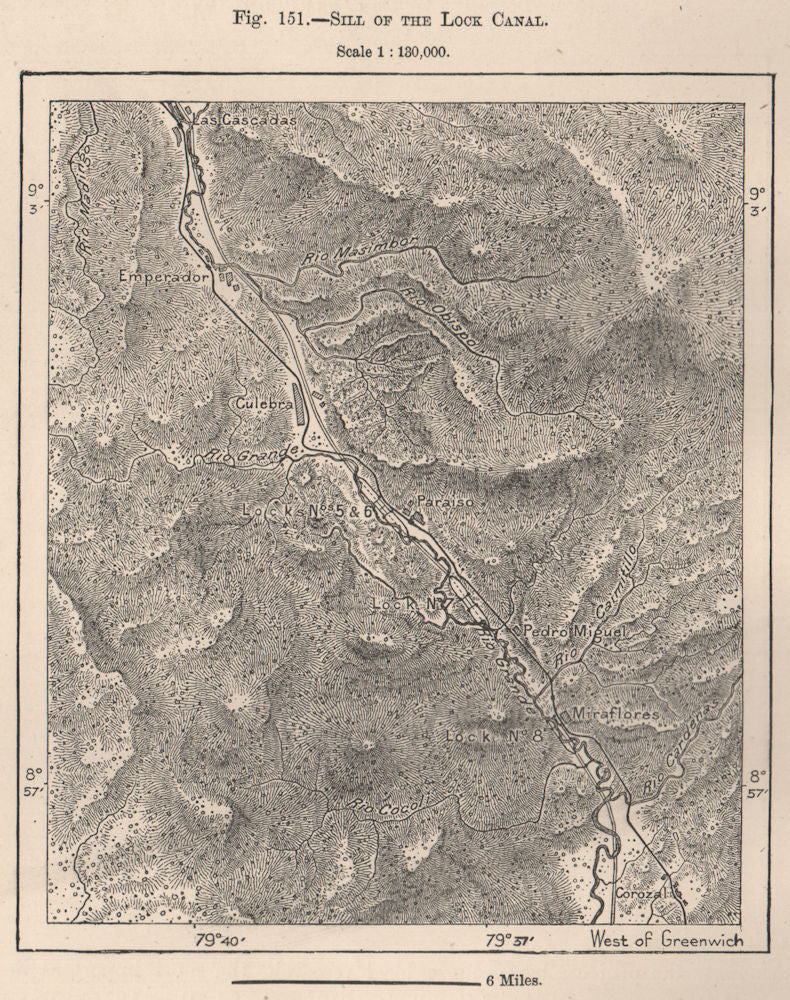 Sill of the Lock Canal. Panama 1885 old antique vintage map plan chart