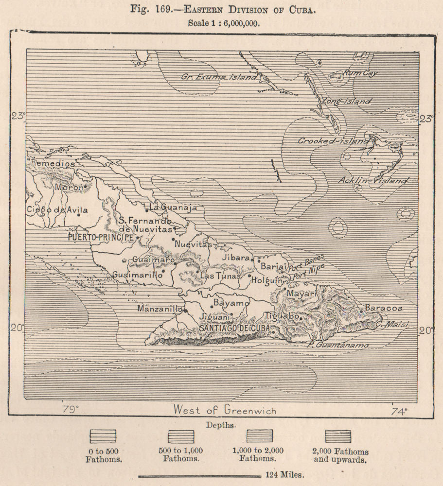 Eastern division of Cuba 1885 old antique vintage map plan chart