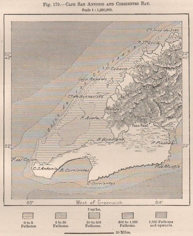 Cape Cabo San Antonio and Corrientes Bay. Cuba 1885 old antique map plan chart