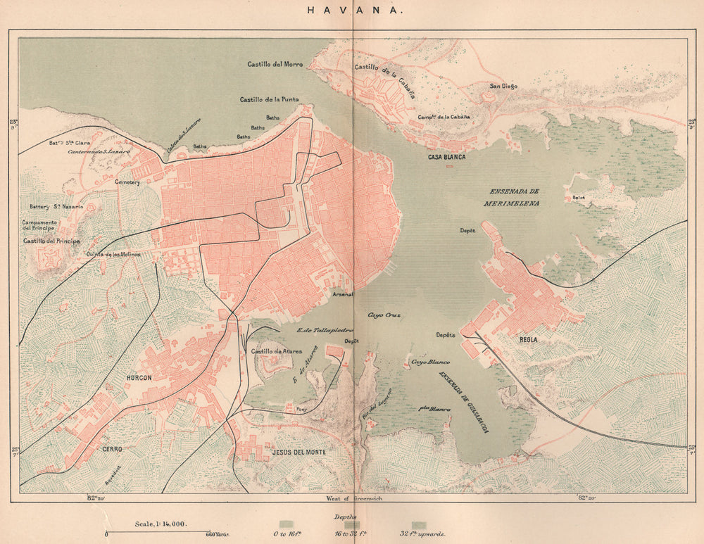 Havana. Cuba 1885 old antique vintage map plan chart