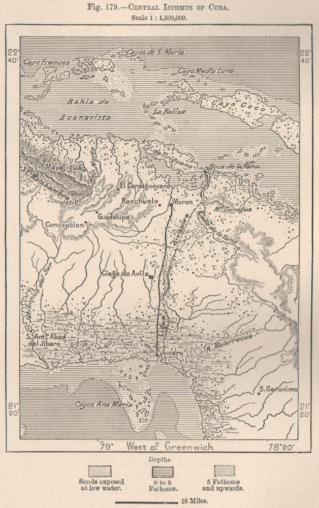 Central Isthmus of Cuba 1885 old antique vintage map plan chart