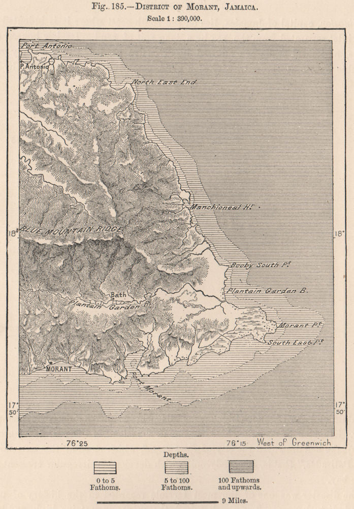 District of Morant, Jamaica 1885 old antique vintage map plan chart