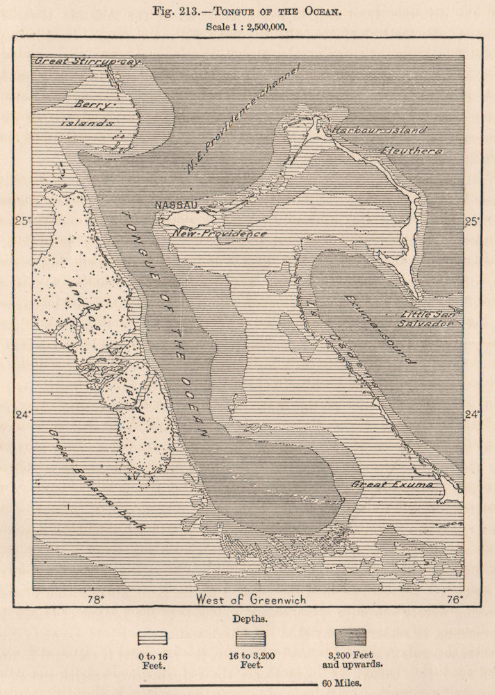 Tongue of the Ocean. Bahamas 1885 old antique vintage map plan chart