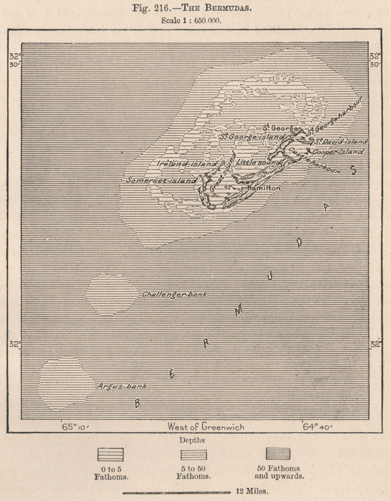 The Bermudas 1885 old antique vintage map plan chart