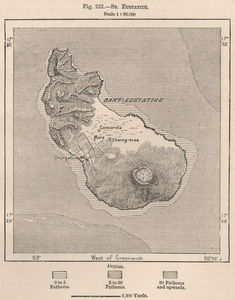 Sint. Eustatius. West Indies. The Lesser Antilles 1885 old antique map chart