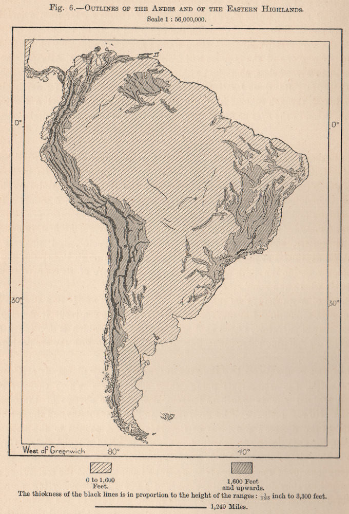 Outlines of the Andes and of the Eastern Highlands. South America 1885 old map