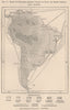 Zones of distances between London or Paris and South America 1885 old map