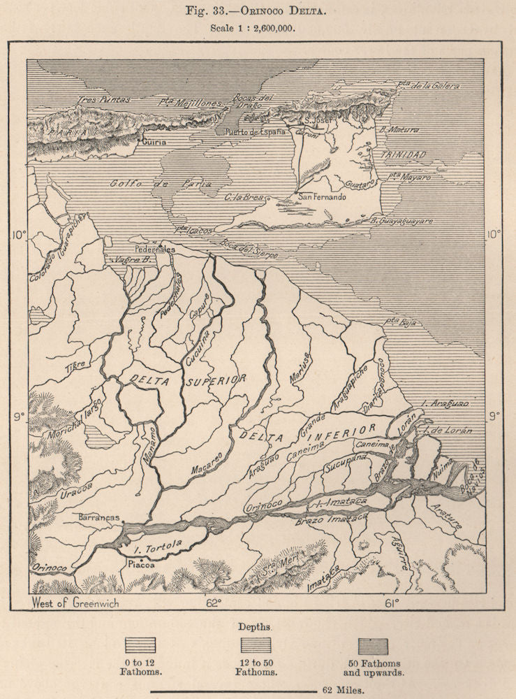 Orinoco Delta. Venezuela 1885 old antique vintage map plan chart