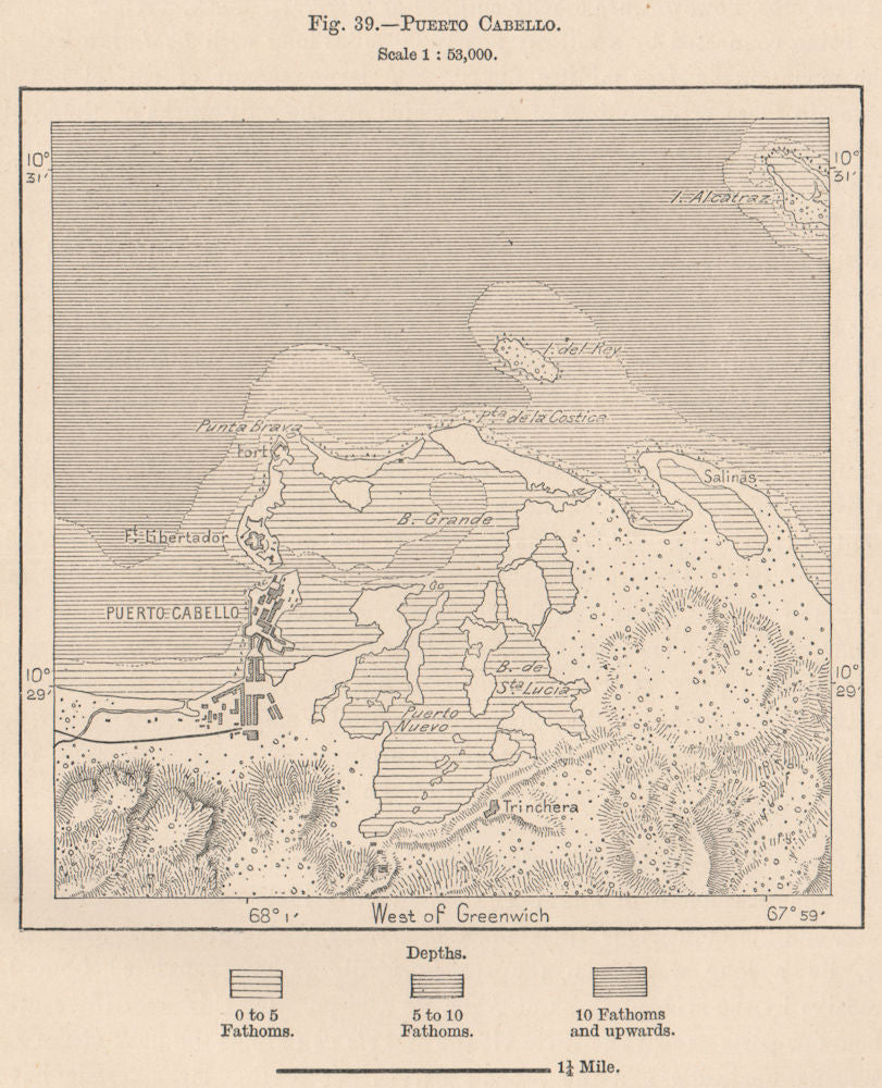 Puerto Cabello. Venezuela 1885 old antique vintage map plan chart