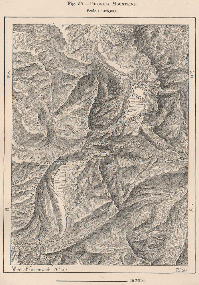 Colombian Massif. Macizo Colombiano. Colombia 1885 old antique map plan chart