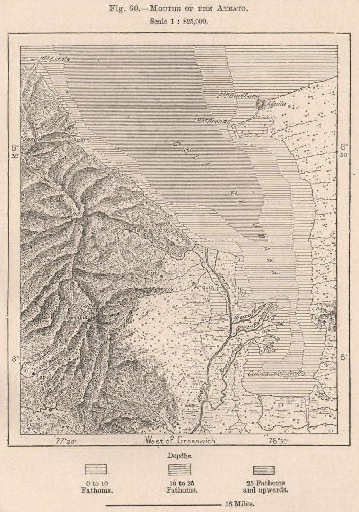 Mouths of the Atrato. Gulf of Uraba. Turbo. Colombia 1885 old antique map