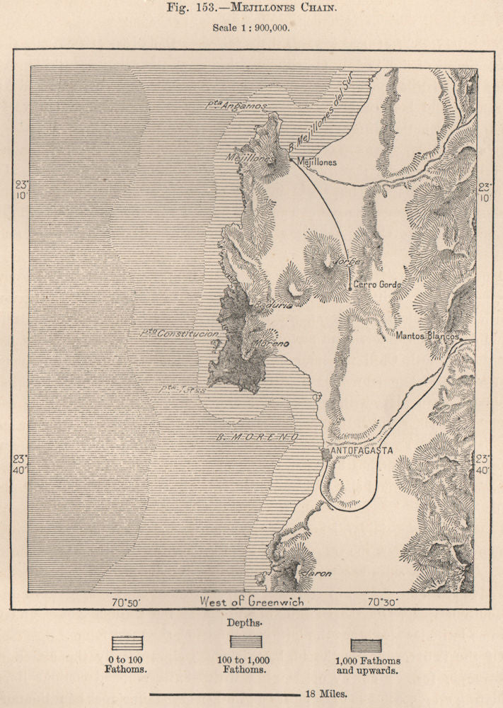 Antofagasta & Mejillones. Chile 1885 old antique vintage map plan chart