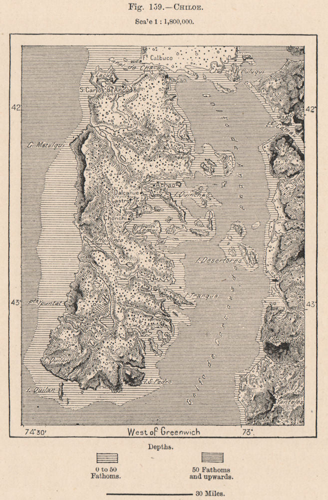 Chiloé. Chile 1885 old antique vintage map plan chart