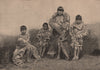 Alacaluf Fuegians, dressed in Huanaco skins. Chile 1885 old antique print
