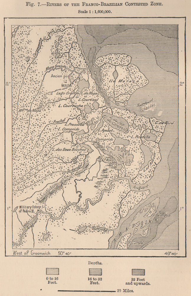 Franco-Brazilian disputed zone. Guyane French Guiana. Amapa 1885 old