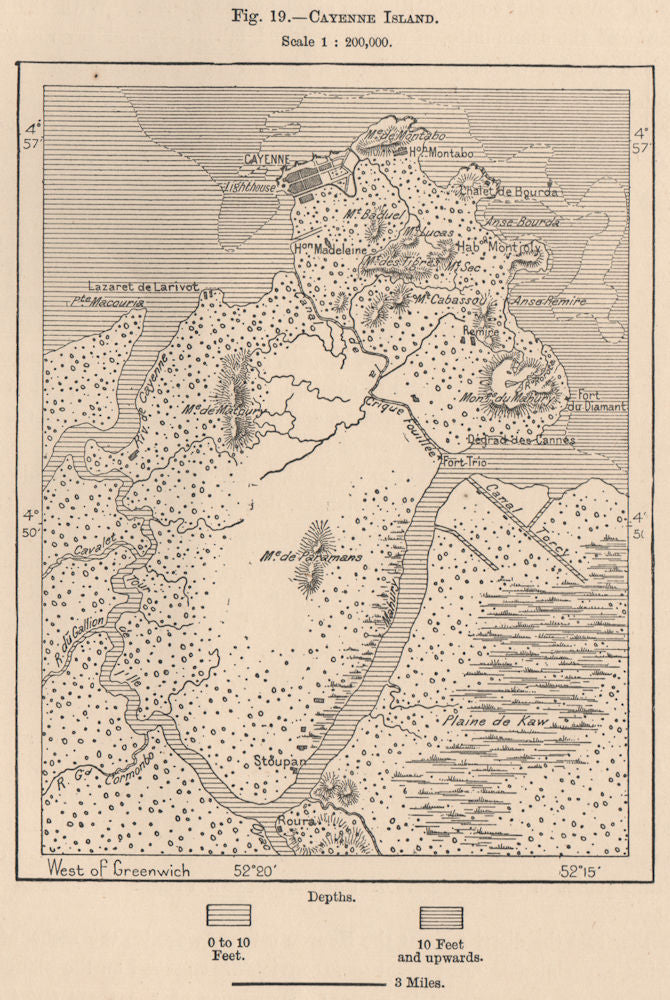 Cayenne Island. French Guiana 1885 old antique vintage map plan chart