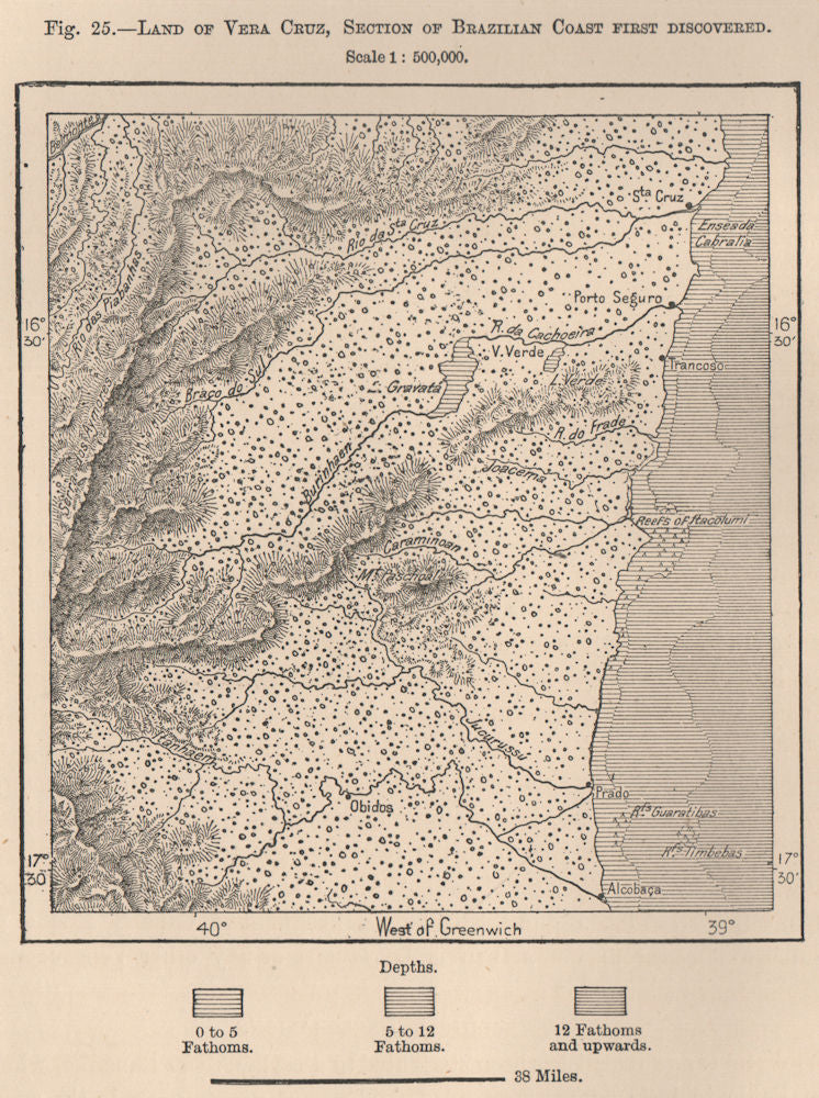 Land of/Ilha de Veracruz, part of Brazilian coast first discovered 1885 map