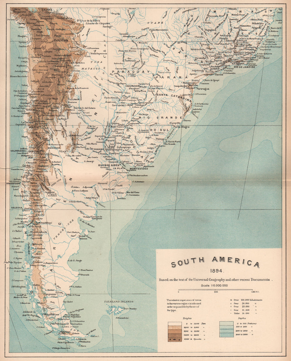 South America 1885 old antique vintage map plan chart