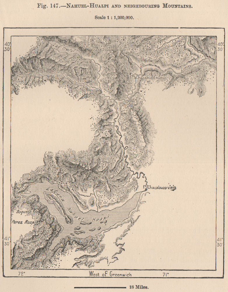 Nahuel Huapi and Neighbouring Mountains. Argentina 1885 old antique map chart