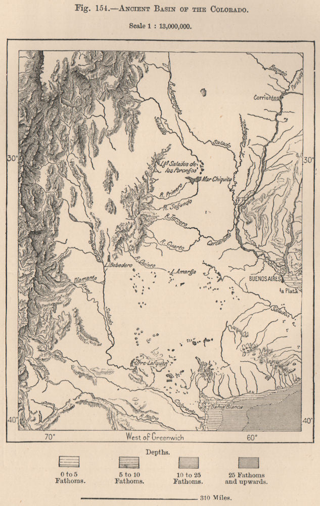 Ancient Basin of the Colorado. Argentina 1885 old antique map plan chart