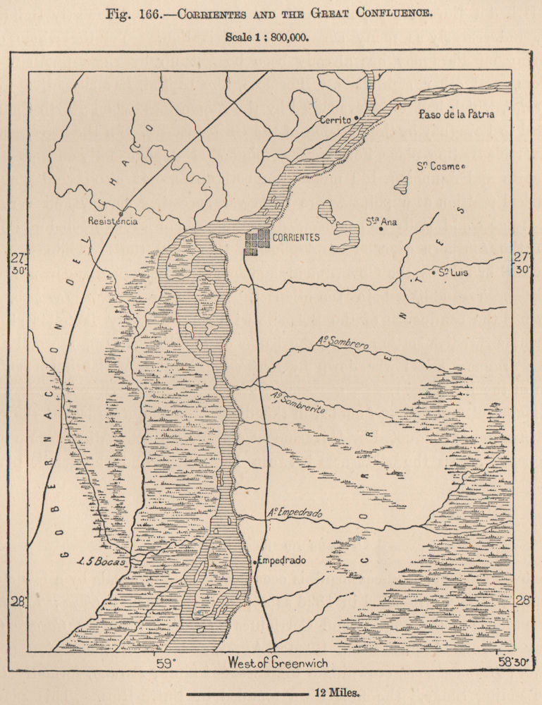 Corrientes and the great confluence. Argentina 1885 old antique map plan chart