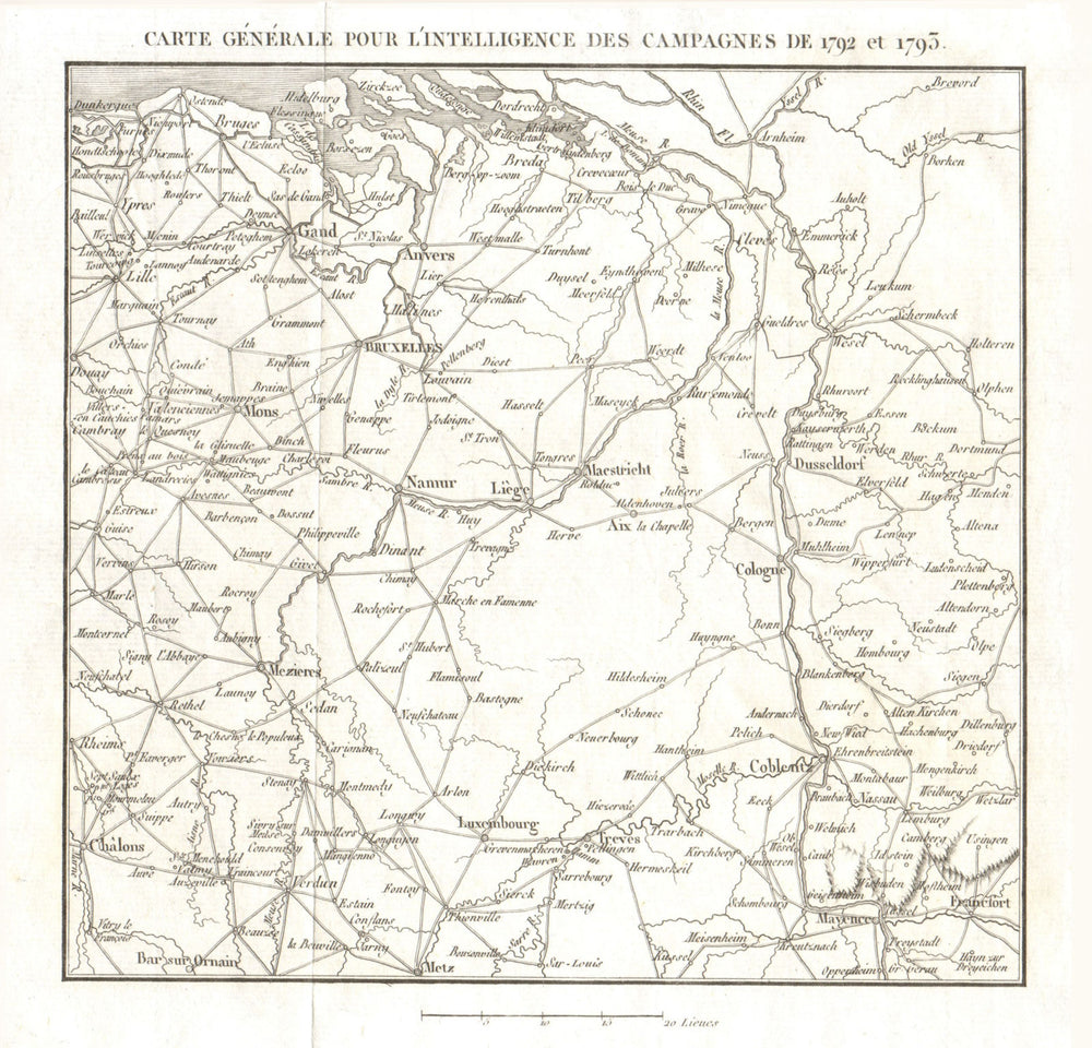 FRENCH REVOLUTIONARY WARS. Campaigns of 1792 and 1793. Belgium 1817 old map