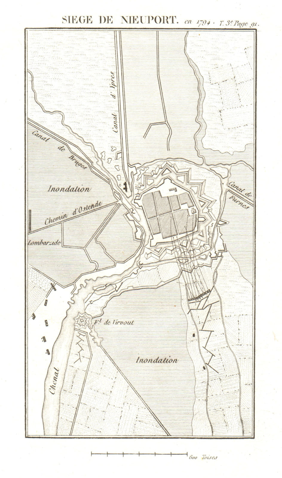 Siege of Nieuwpoort in 1794. War of the First Coalition. Belgium 1817 old map