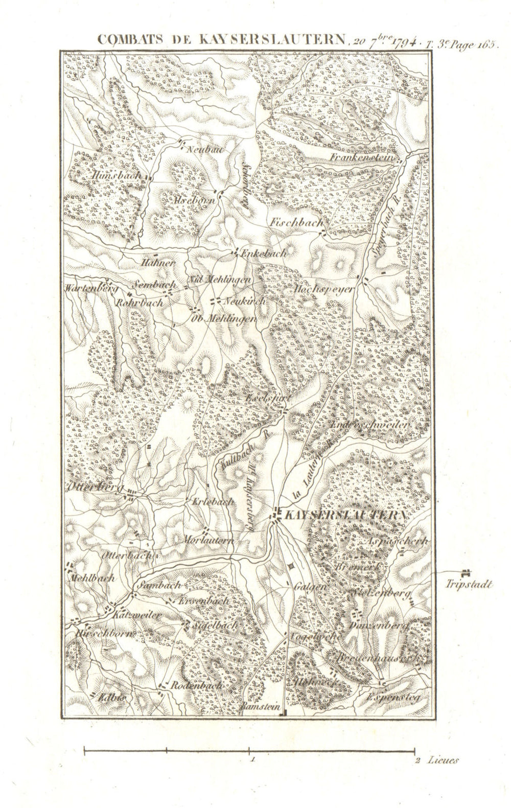 Battle of Kaiserslautern 1794. War of the First Coalition 1817 old antique map